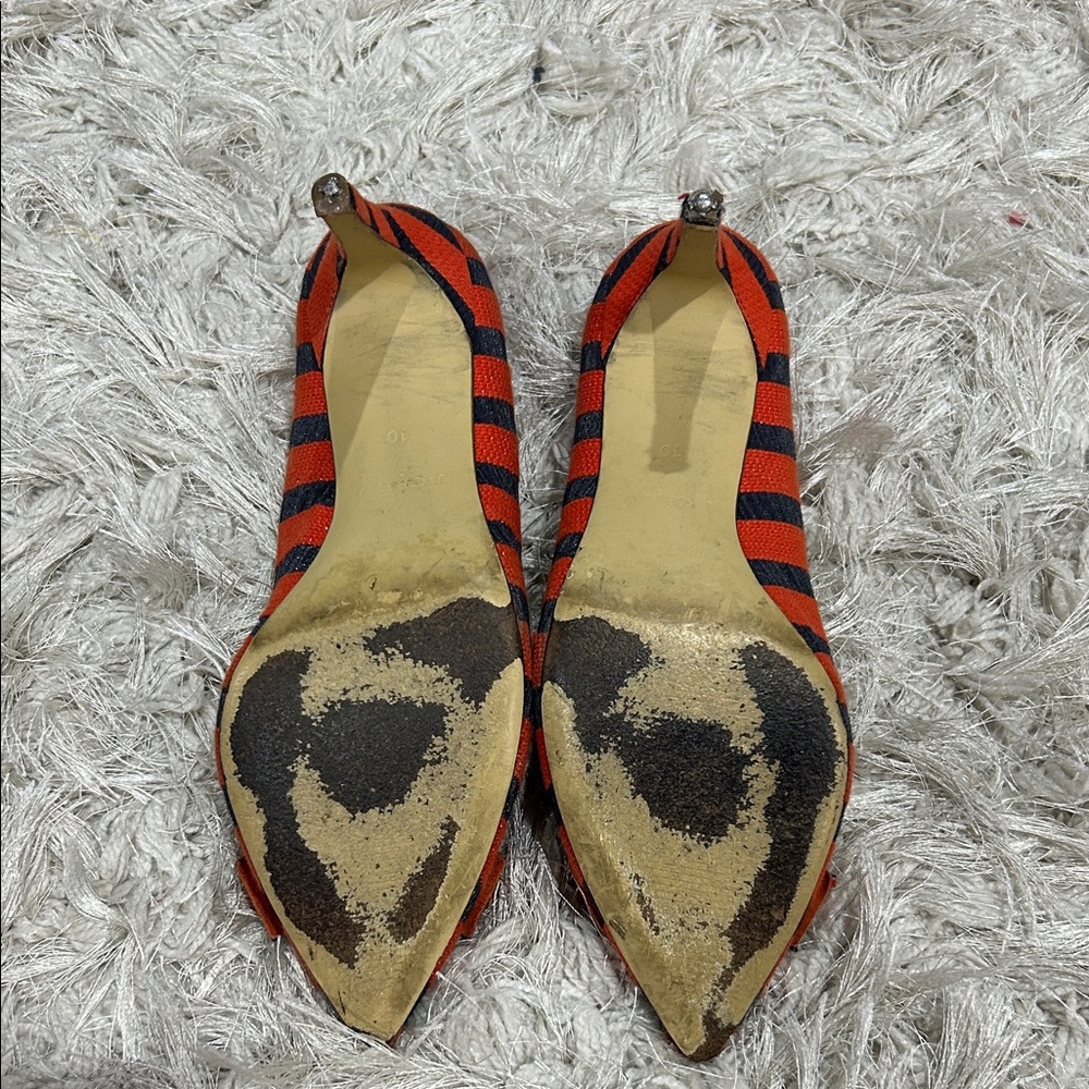 J.Crew Striped Red and Navy Blue Bow Women's Heels - Picture 5 of 6